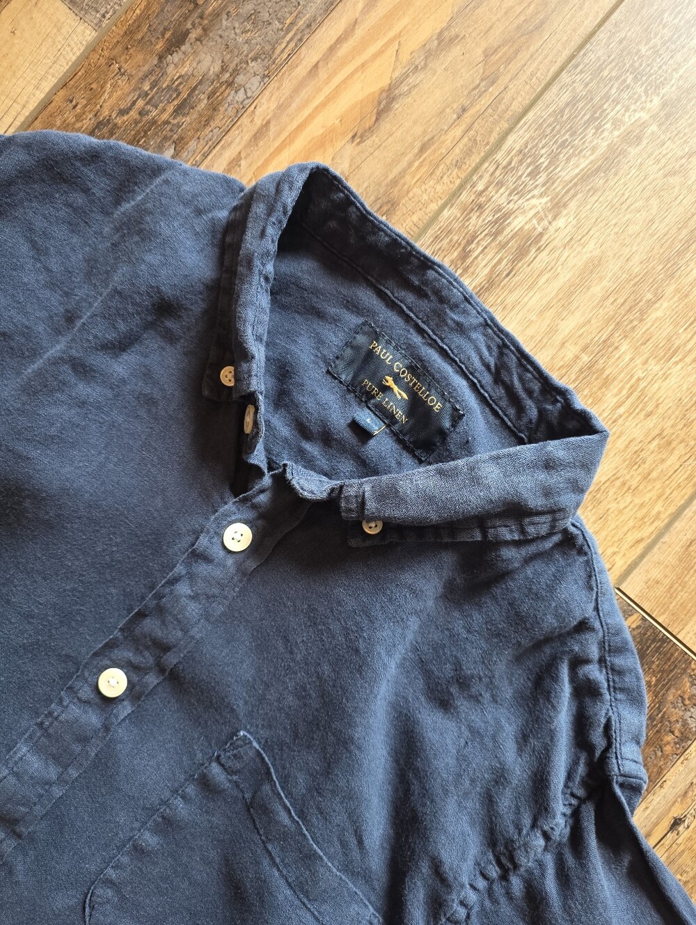 Paul Costelloe - Pure Linen Button-Down Shirt - Men's L - Navy Blue